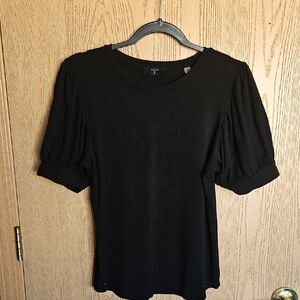 Tahari Black Puff-Sleeve Short Sleeve Top